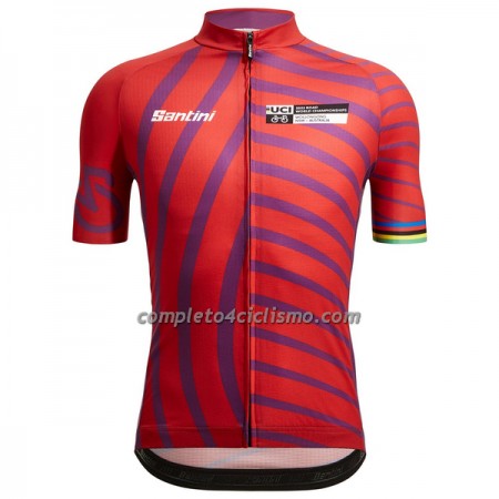 Maglia 2022 Campionati del mondo UCI Manica Corta Wollongong Rosso Multicolore
